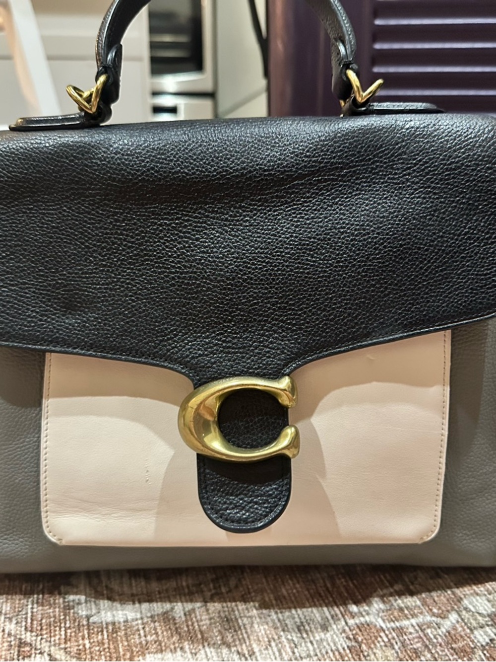 Coach Two-Tone Leather Top-Handle Satchel in Black and Cream